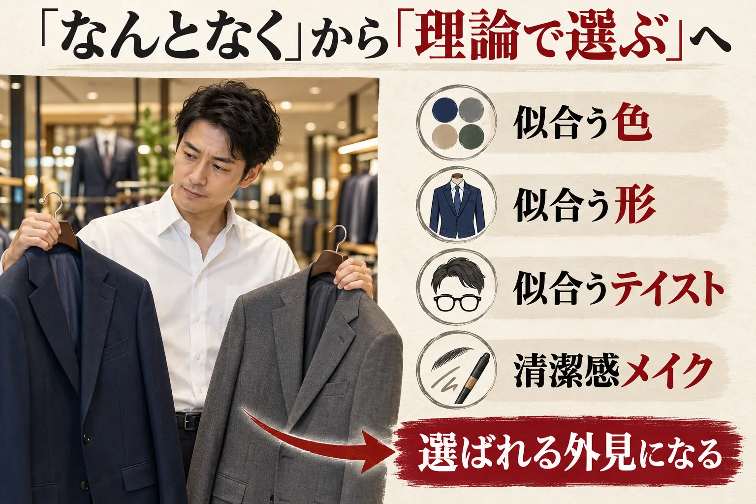 「なんとなく」から「理論で選ぶ」へ。似合う色・似合う形・似合うテイスト・清潔感メイクで選ばれる外見になる